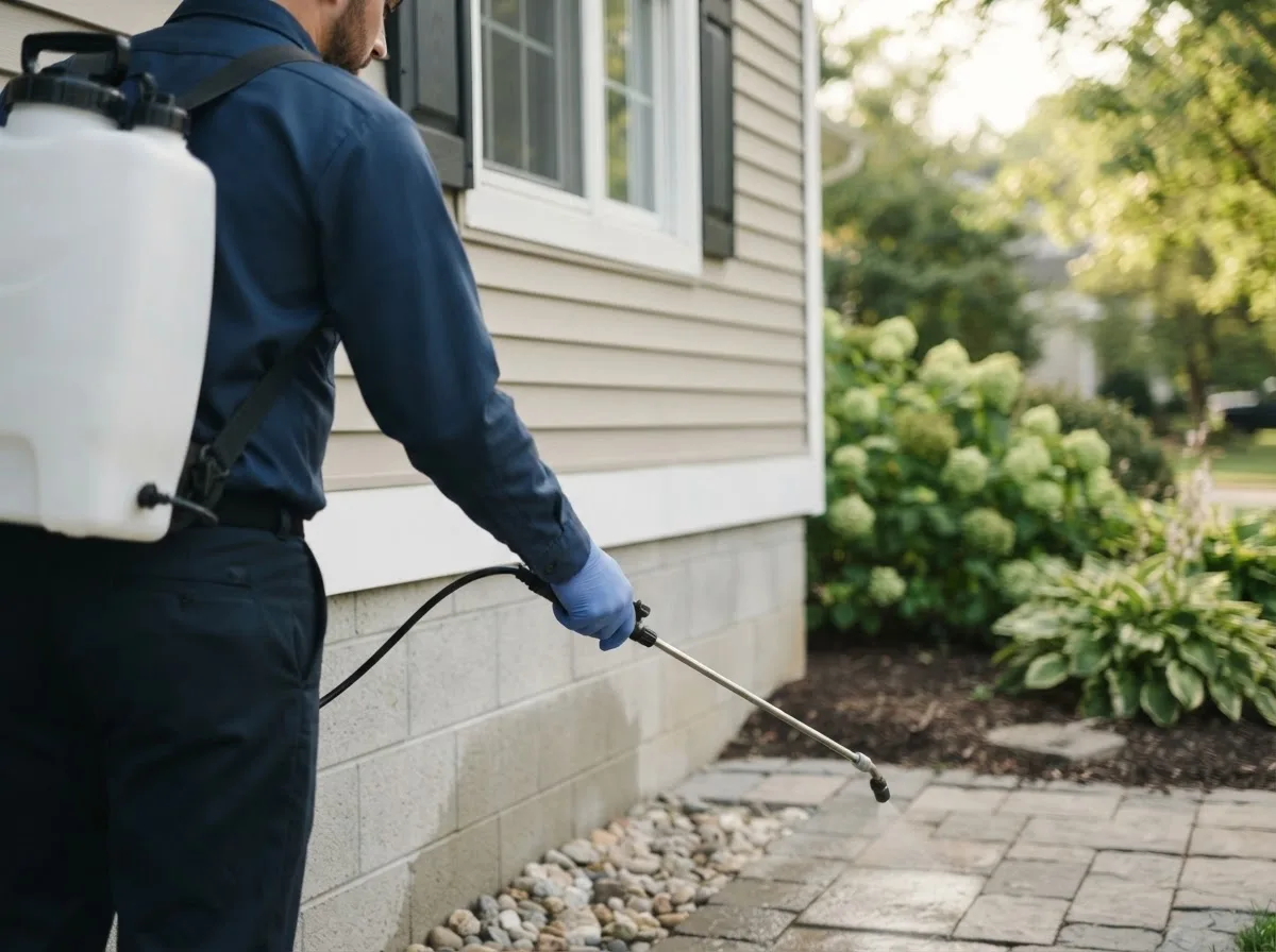 Pest control technician inspecting a home in Hutsonville, IL